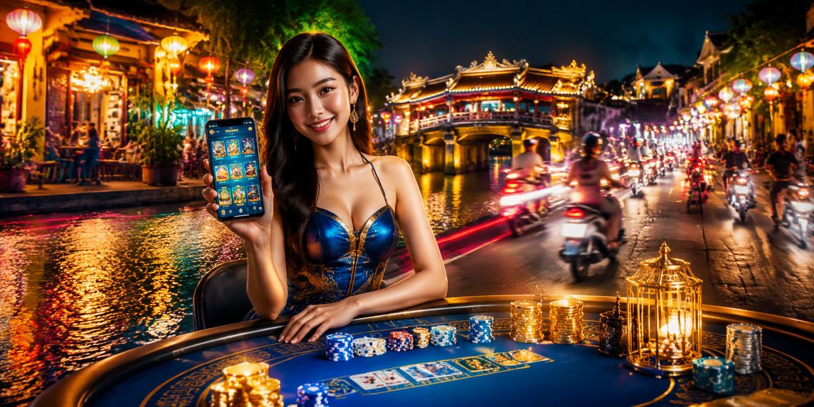 Người dùng tại phố cổ Hội An sử dụng điện thoại truy cập dịch vụ hỗ trợ và giải trí của sxtd